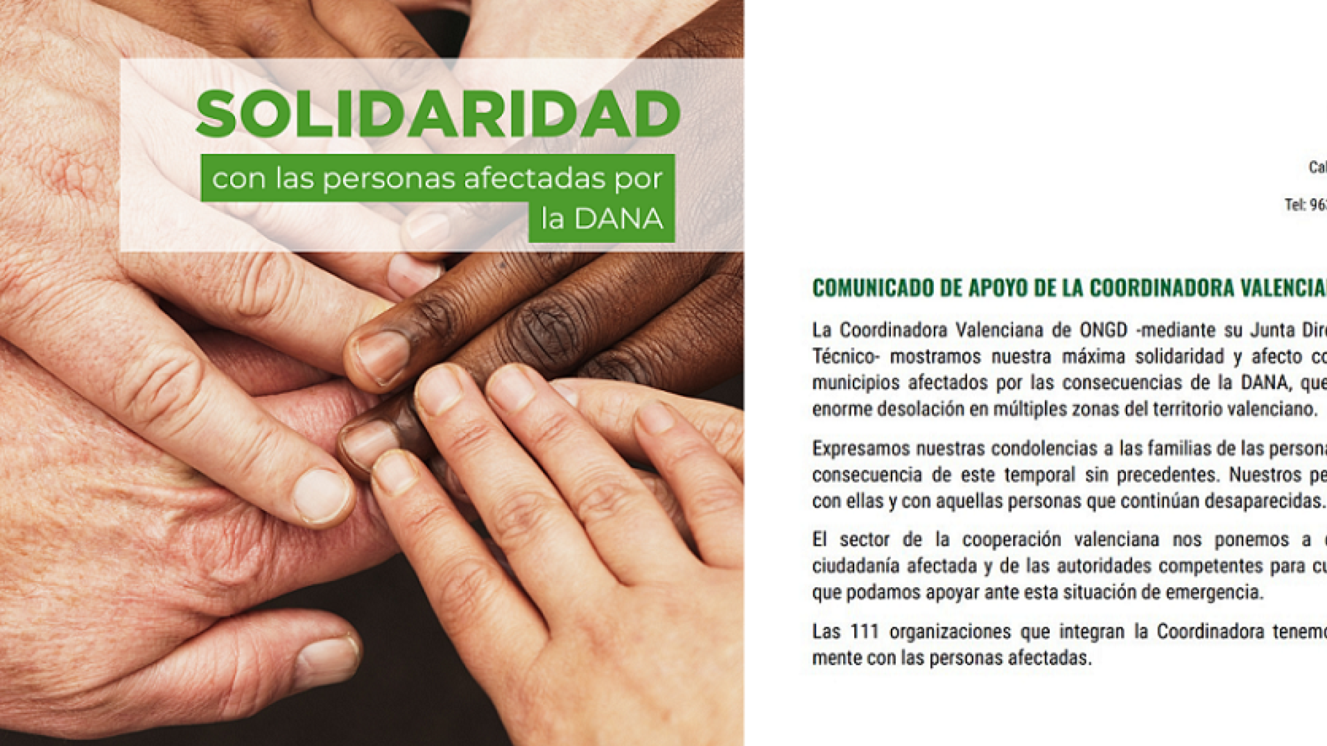Toda nuestra solidaridad con las personas afectadas por la dana